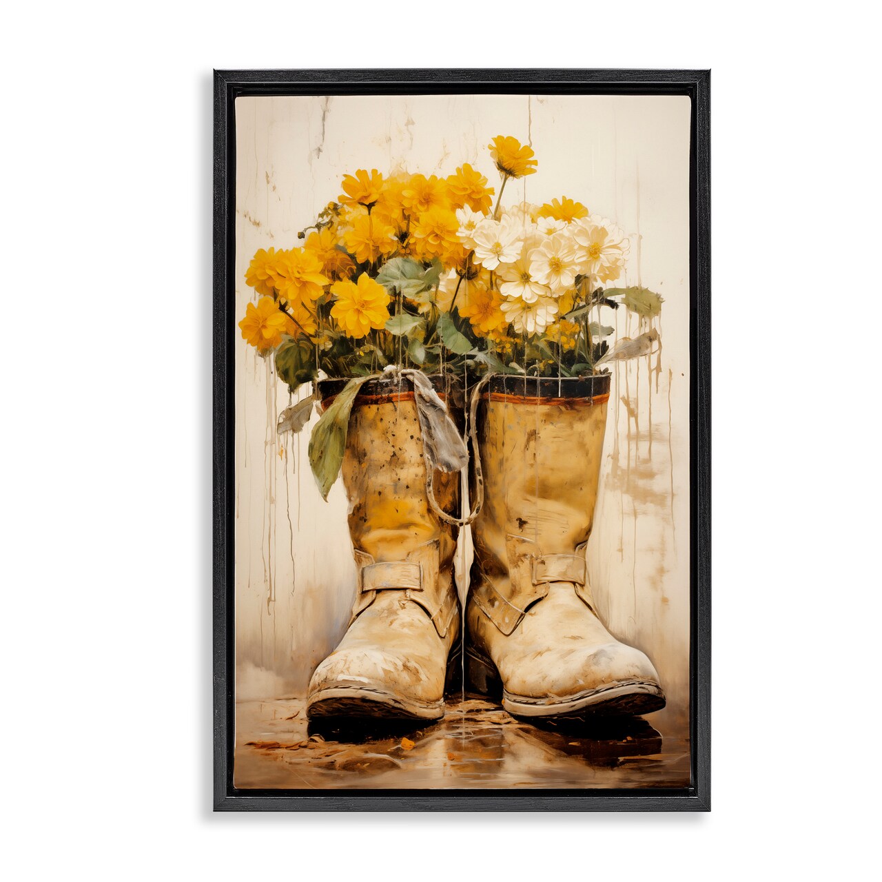 Stupell Industries Flowers in Rugged Country Boots Floating Frame Design by Heidi Kuntz